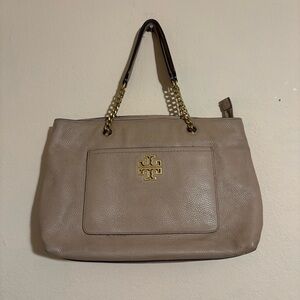 Tory Burch Britten Satchel Purse Tan Color